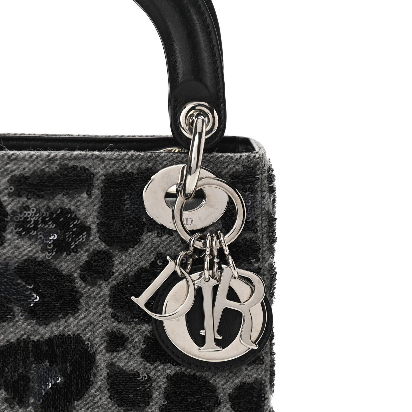 Wool Sequin Leopard Mini Lady Dior Grey Black
