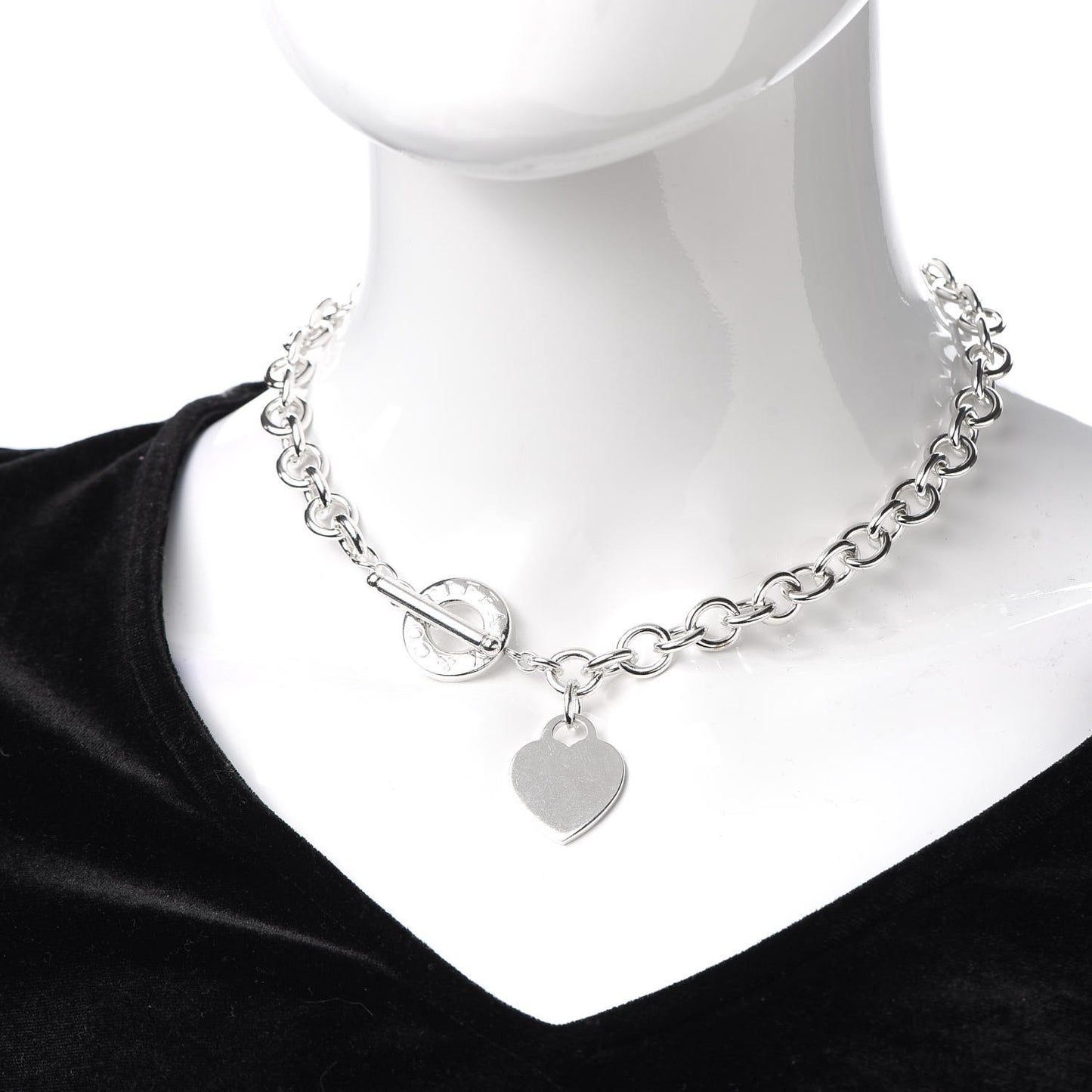 Sterling Silver Heart Tag Toggle Necklace
