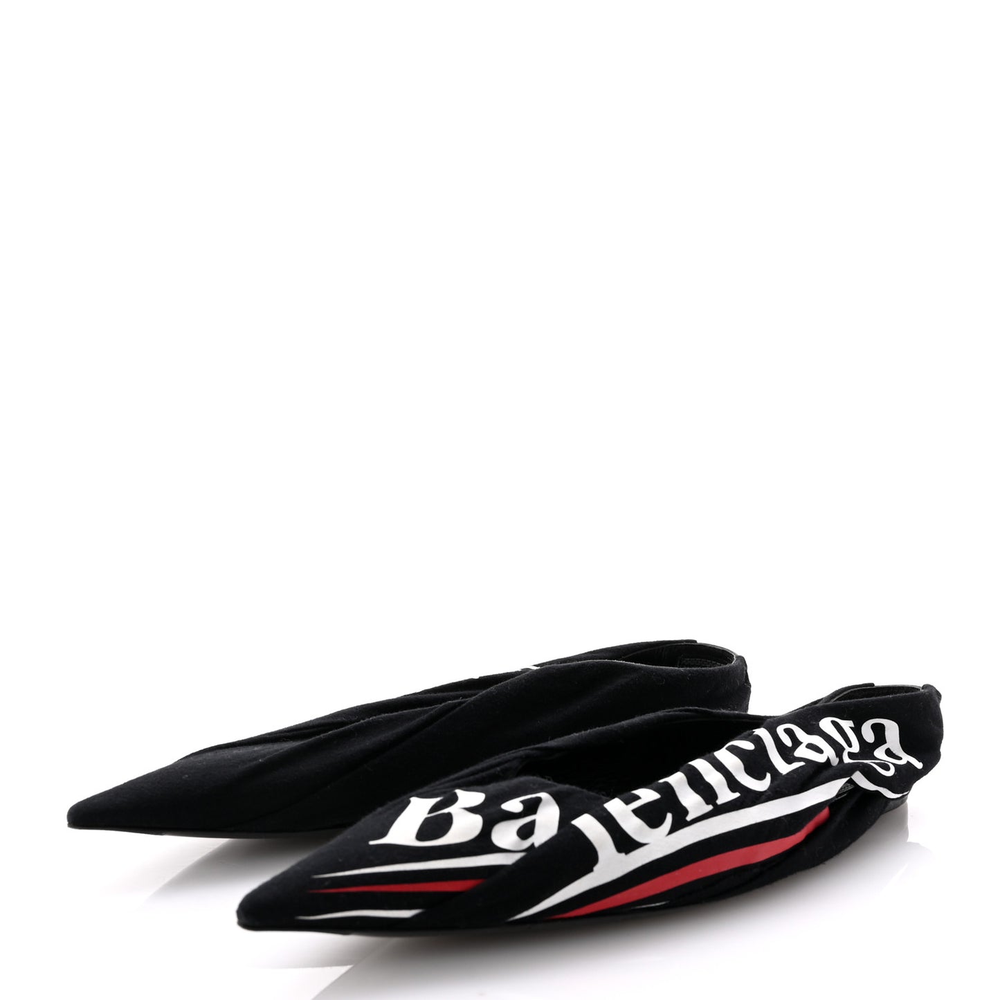 Jersey Crepe Political Campaign Logo Knife Pointed Slingback Flats 40 Black White Rouge