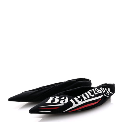 Balenciaga Jersey Crepe Political Campaign Logo Knife Pointed Slingback Flats 40 Black White Rouge 4 of 9