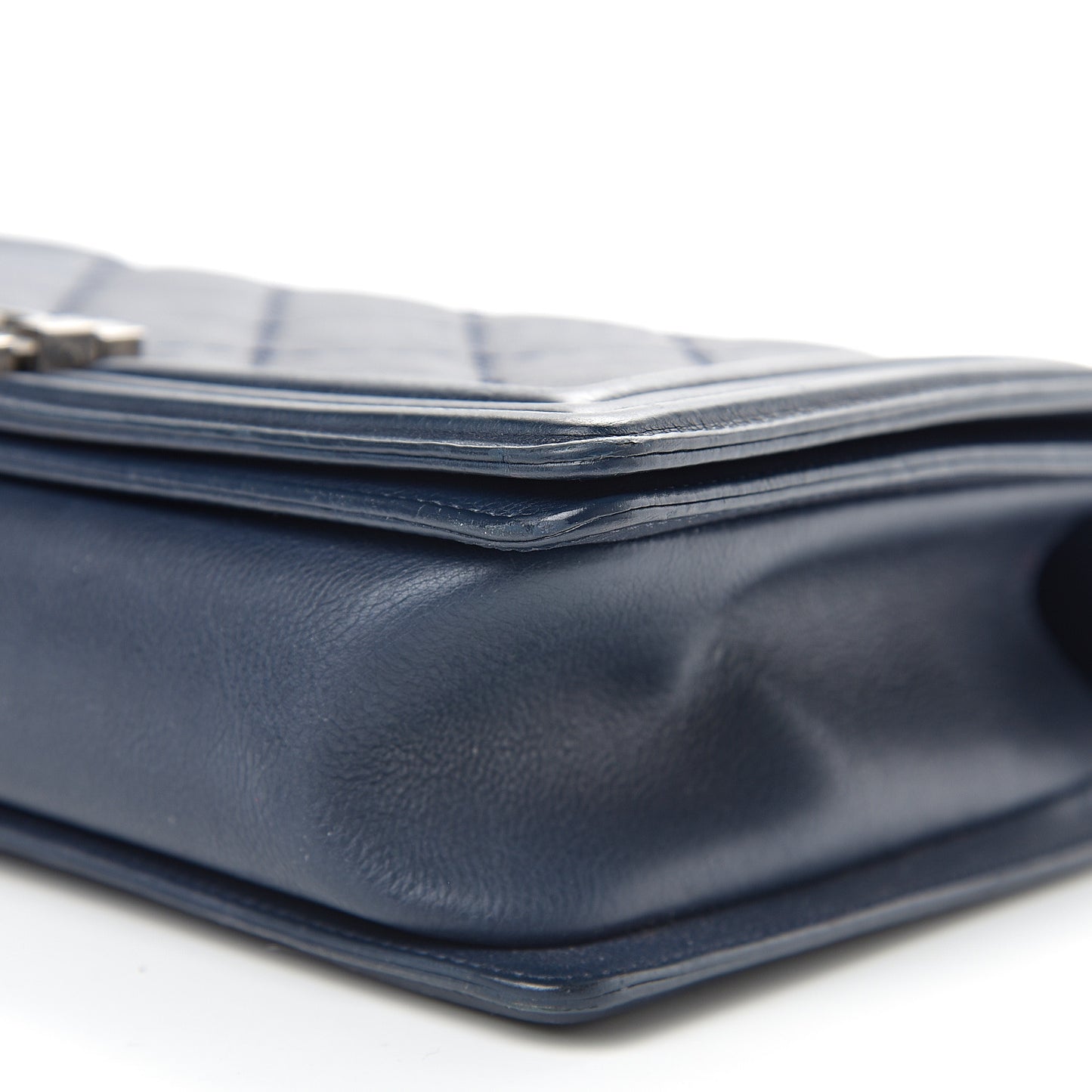 Calfskin Double Stitch New Medium Boy Flap Navy Blue