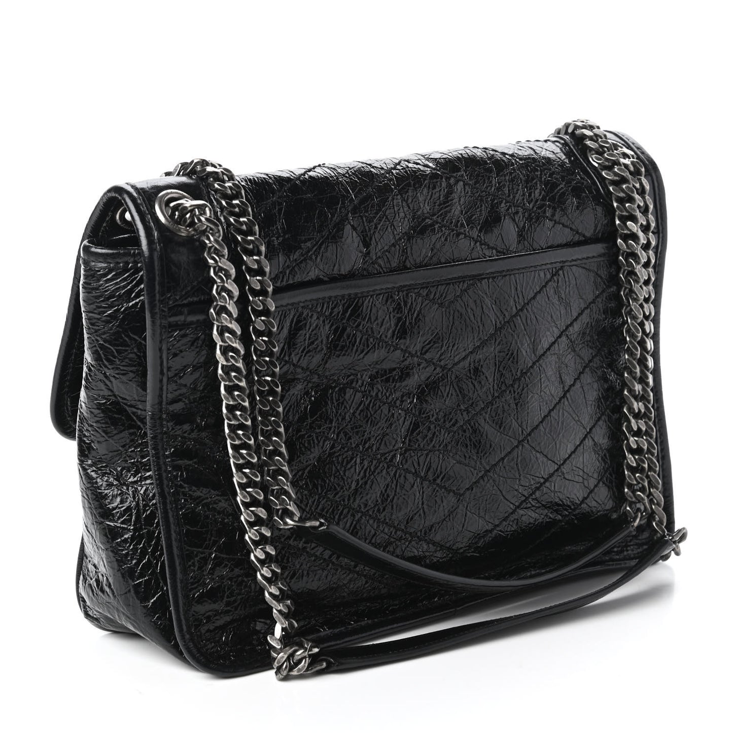 Crinkled Calfskin Matelasse Monogram Medium Niki Chain Satchel Black