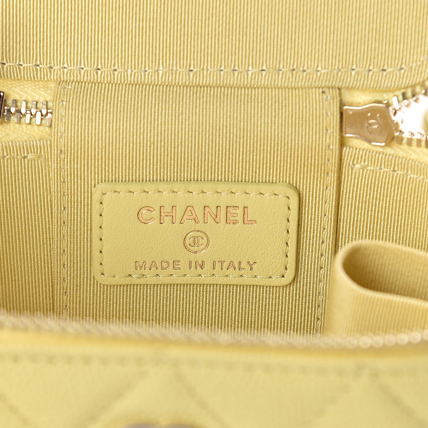 Chanel Caviar Quilted Mini Vanity Case With Chain Yellow 7 of 10