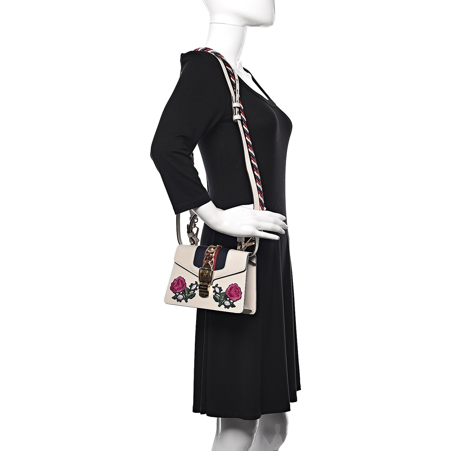 Calfskin Embroidered Mini Sylvie Top Handle Bag White