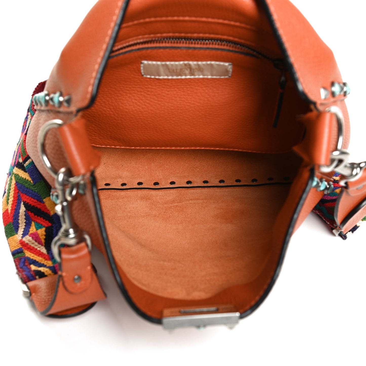 Pebbled Calfskin Small Guitar Strap Rockstud Rolling Flip-Lock Messenger Bag Orange