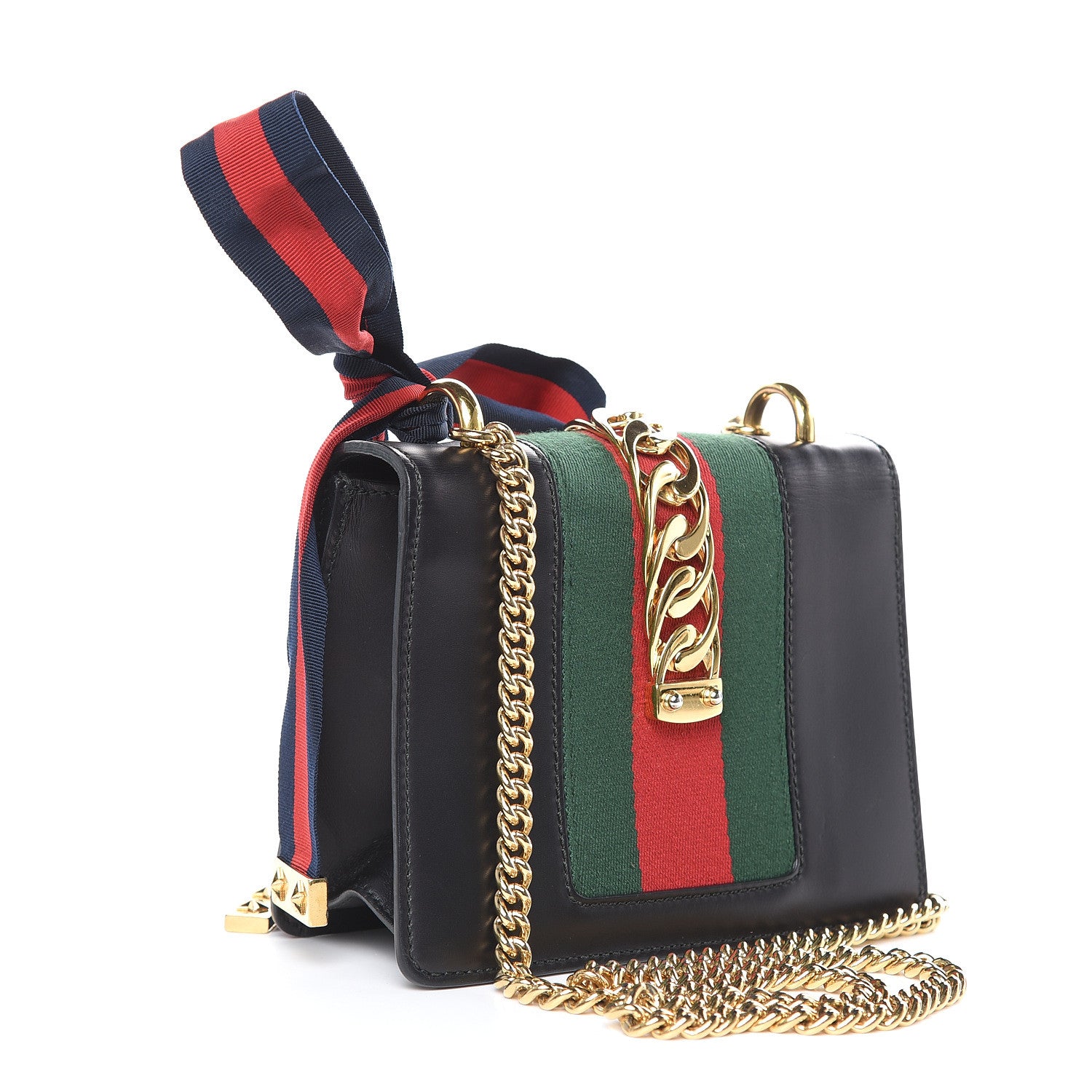 Gucci Calfskin Mini Sylvie Chain Shoulder Bag Black 3 of 11