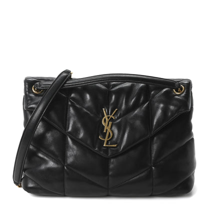 Saint Laurent Lambskin Quilted Medium Loulou Puffer Monogram Chain Satchel Black 1 of 11