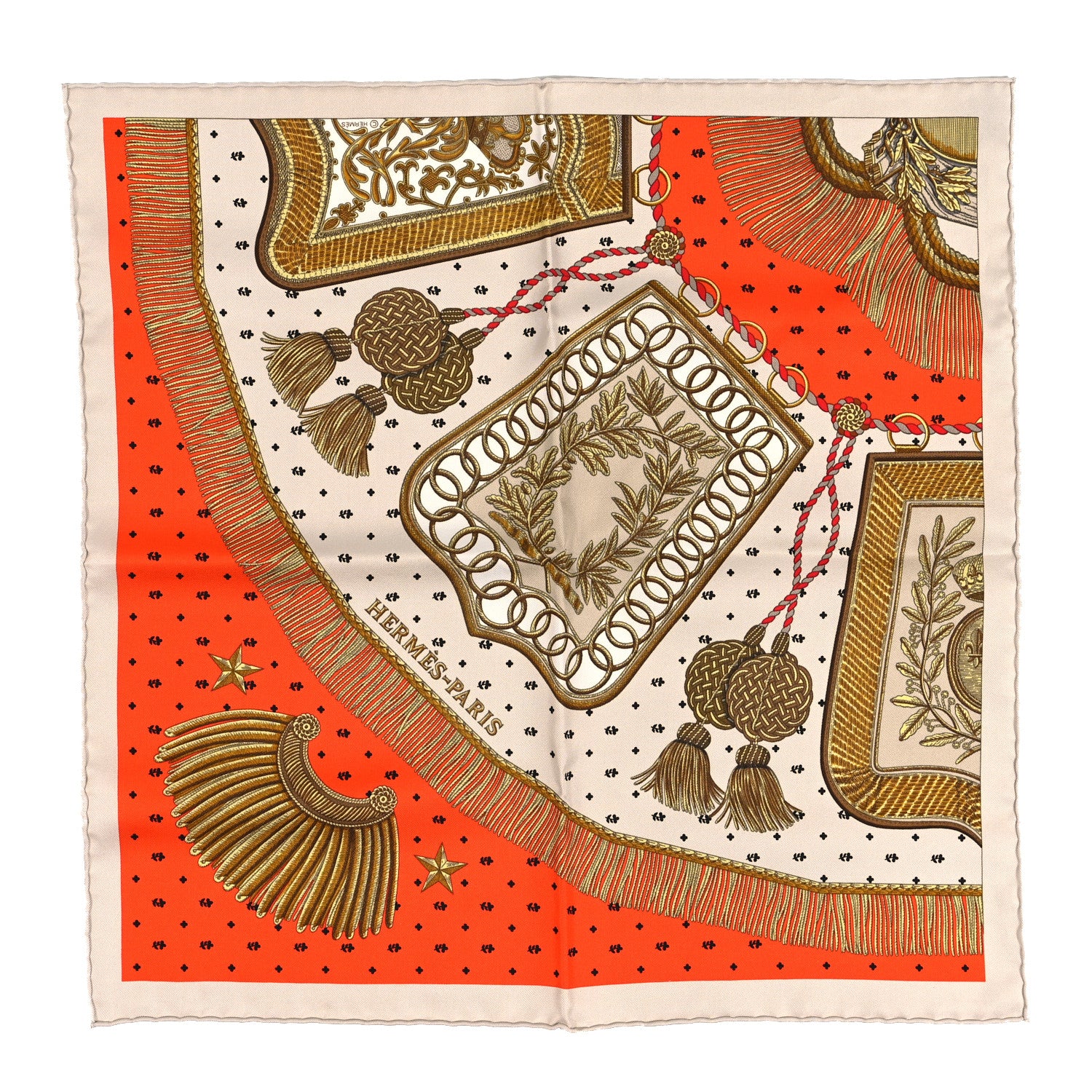 Hermes Silk Poste et Cavalerie Detail Scarf 45 Mastic Orange Mord 1 of 3