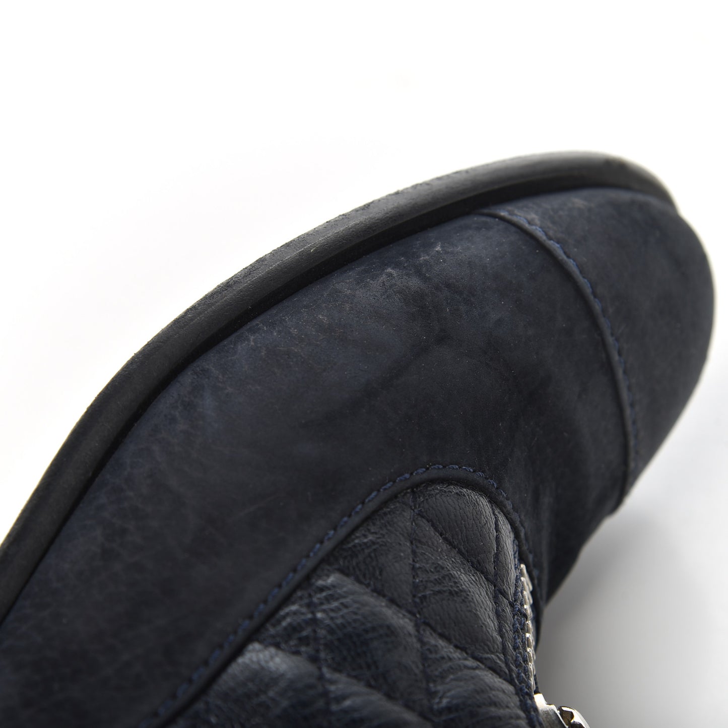 Suede Goatskin Fantasy Quilted Short Boots 37.5 Navy