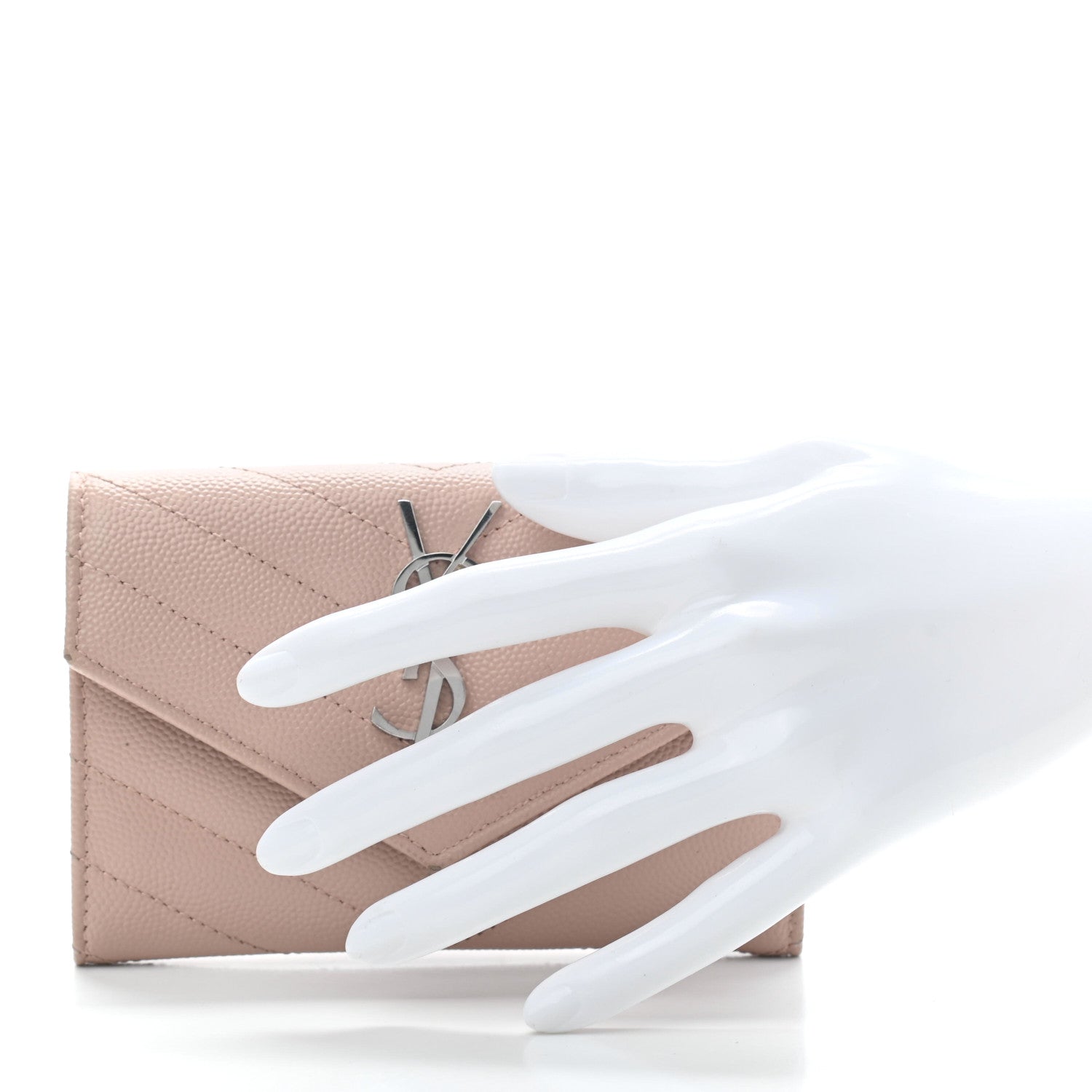 Saint Laurent Grain De Poudre Matelasse Chevron Small Monogram Envelope Wallet Blush 2 of 7