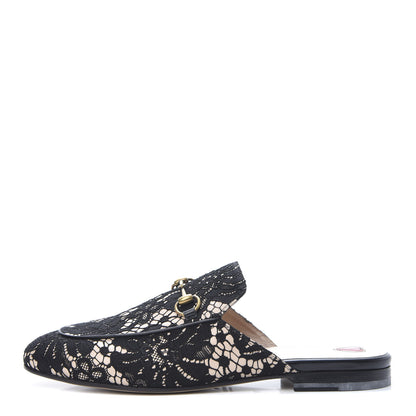 Gucci Lace Malaga Kid Womens Princetown Slippers 39 Black Skin Rose 1 of 8