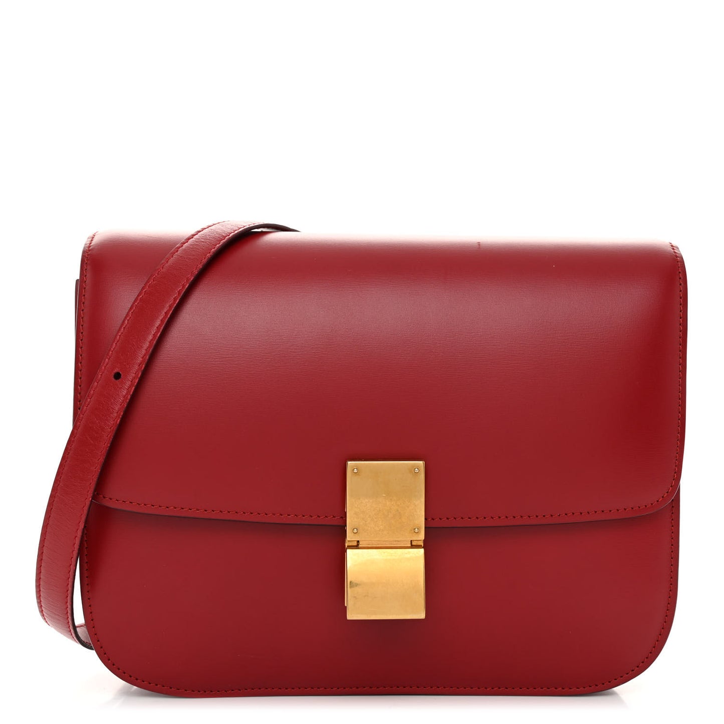 Box Calfskin Medium Classic Box Flap Bag Red