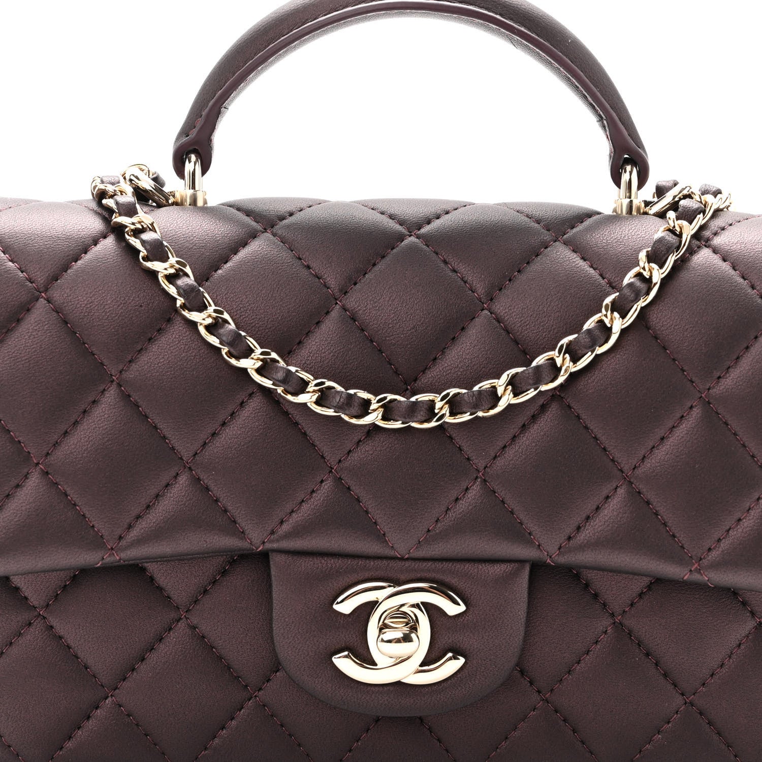 Chanel Iridescent Lambskin Quilted Mini Top Handle Rectangular Flap Burgundy 7 of 9
