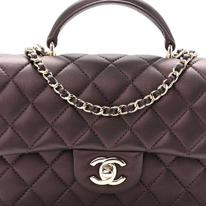 Chanel Iridescent Lambskin Quilted Mini Top Handle Rectangular Flap Burgundy 7 of 9