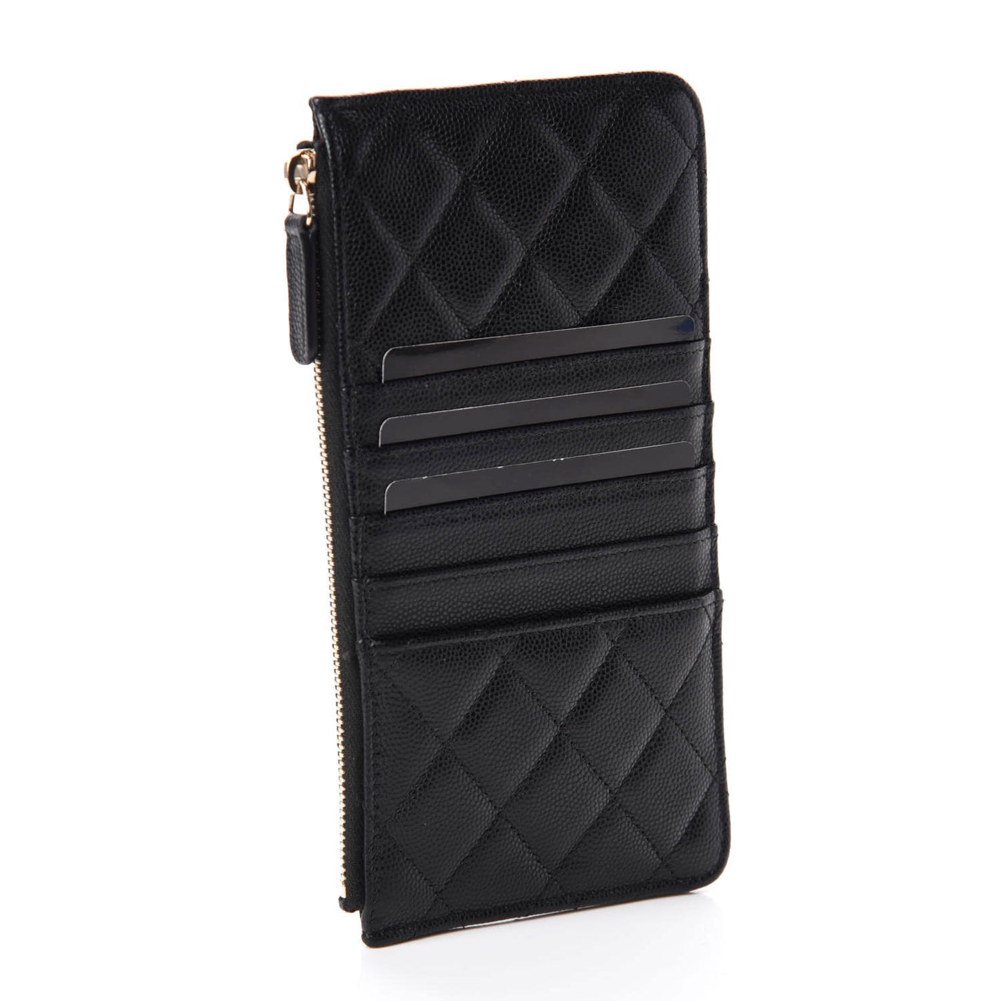 Caviar Quilted Classic Flat Wallet Pouch Black