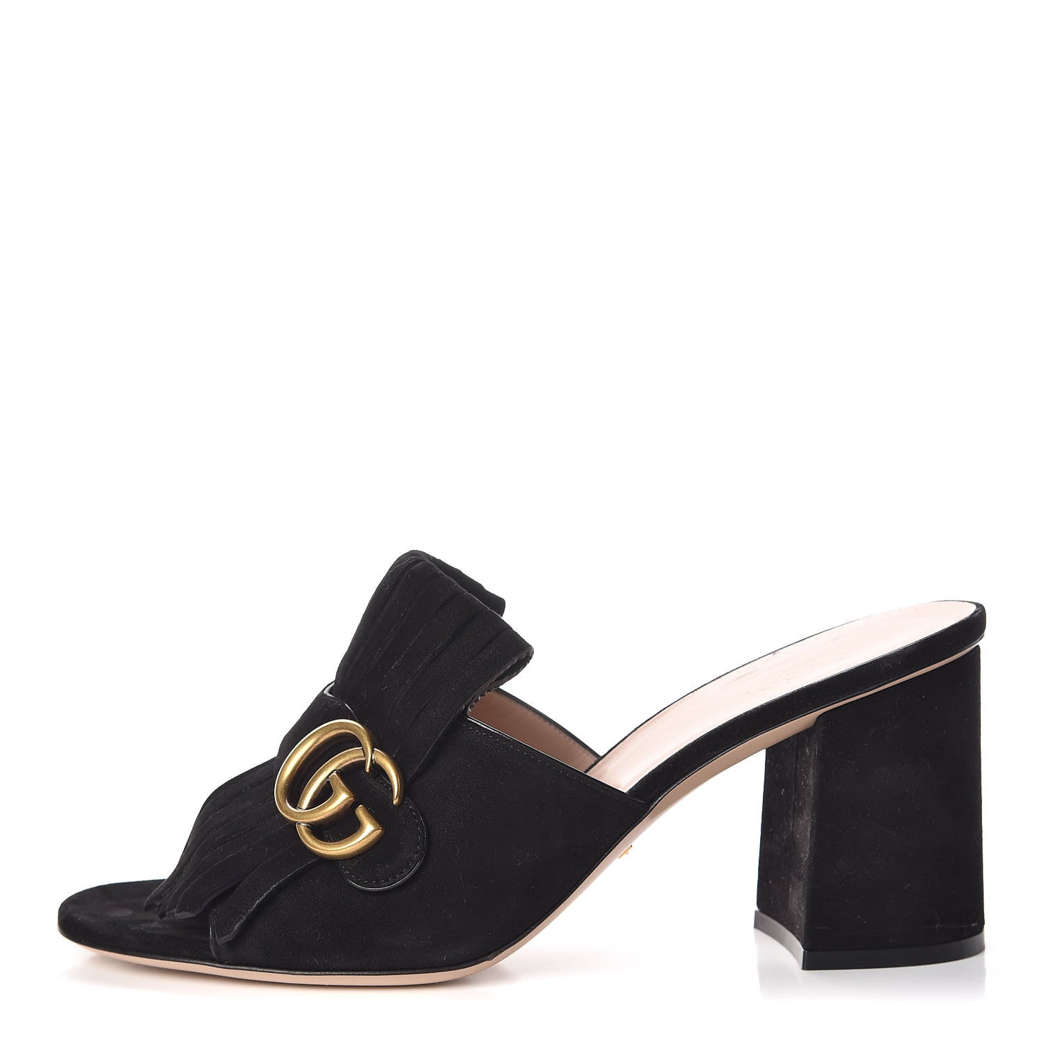 Gucci Kid Scamosciato GG Marmont Fringe 75mm Slide Sandals 41 Black 1 of 11