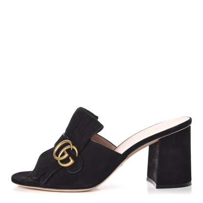 Gucci Kid Scamosciato GG Marmont Fringe 75mm Slide Sandals 41 Black 1 of 11