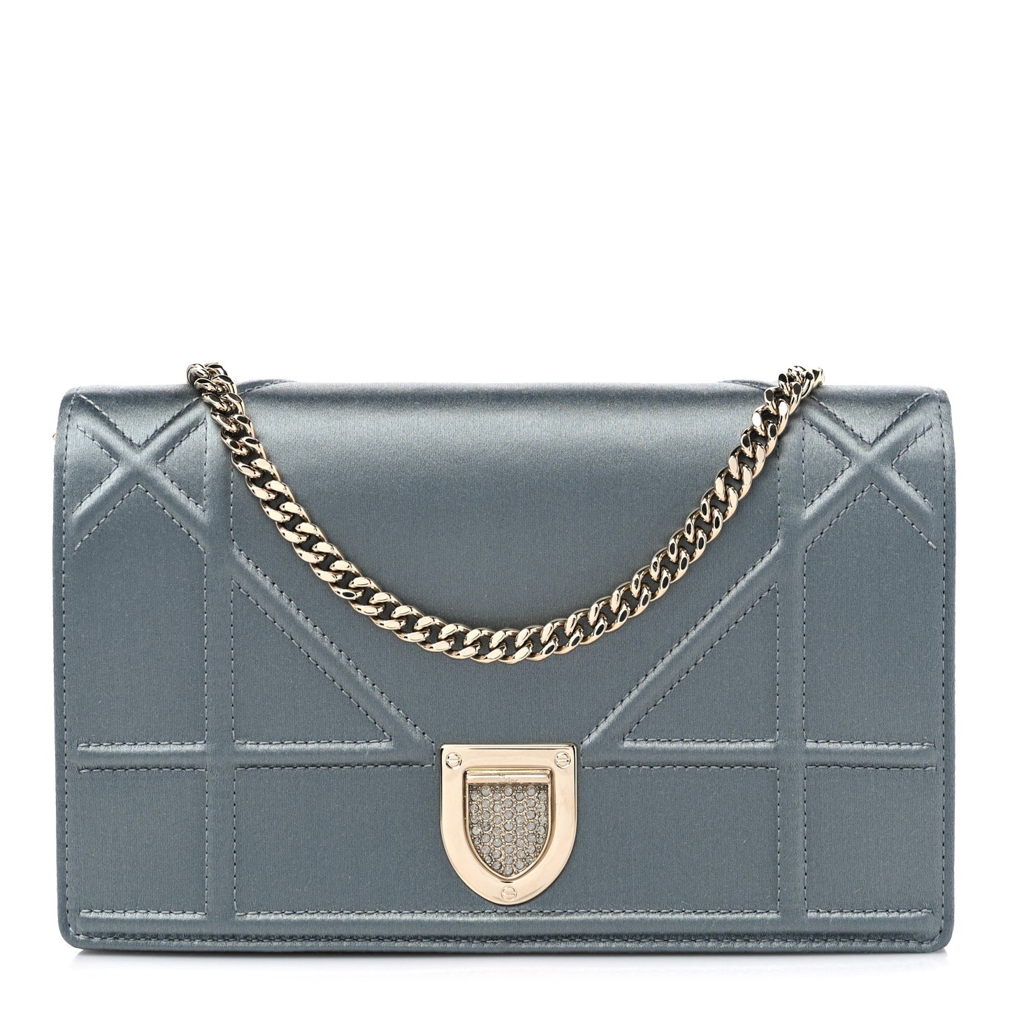 Satin Diorama Wallet on Chain Pouch Blue Gray
