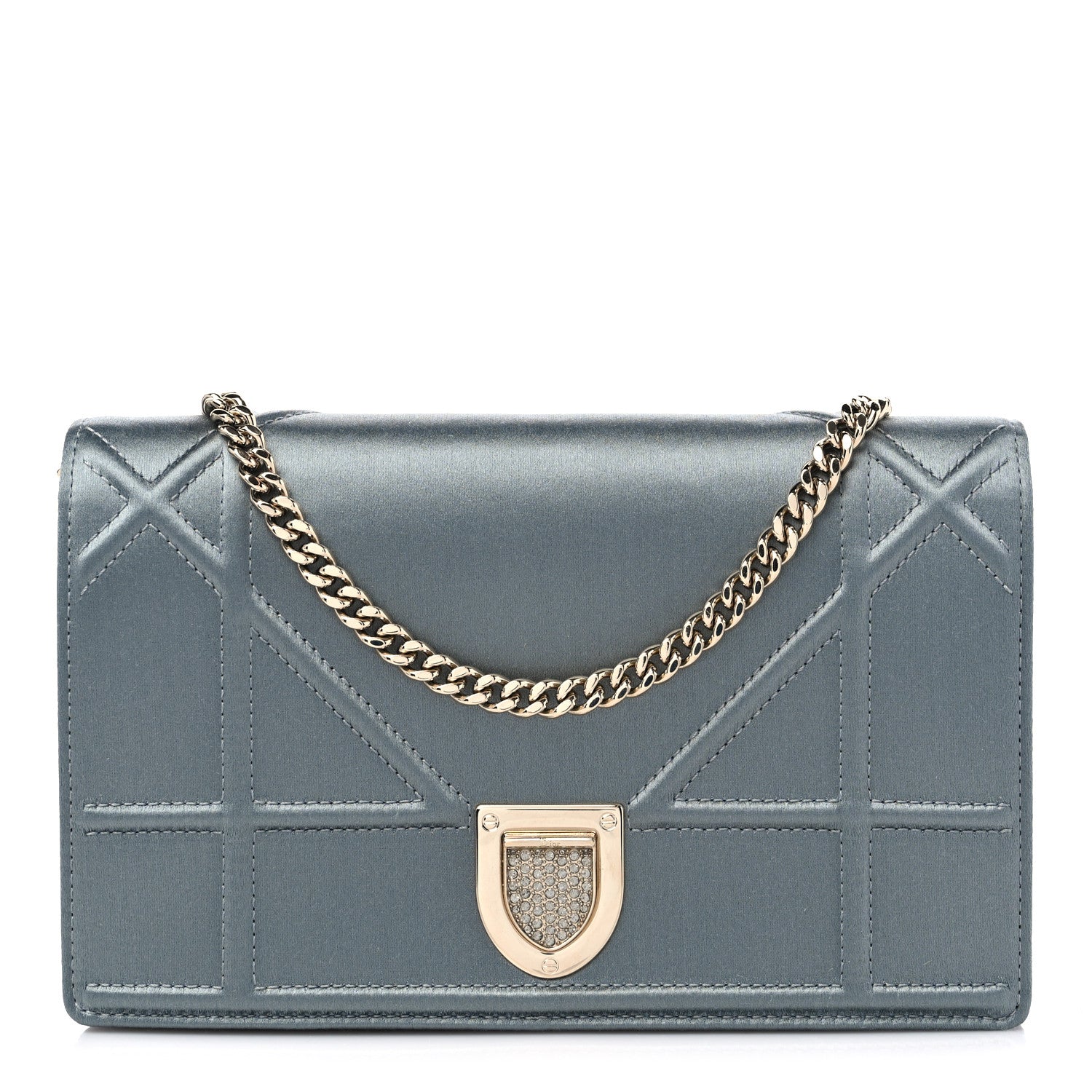 Christian Dior Satin Diorama Wallet on Chain Pouch Blue Gray 1 of 9
