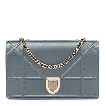 Christian Dior Satin Diorama Wallet on Chain Pouch Blue Gray 1 of 9