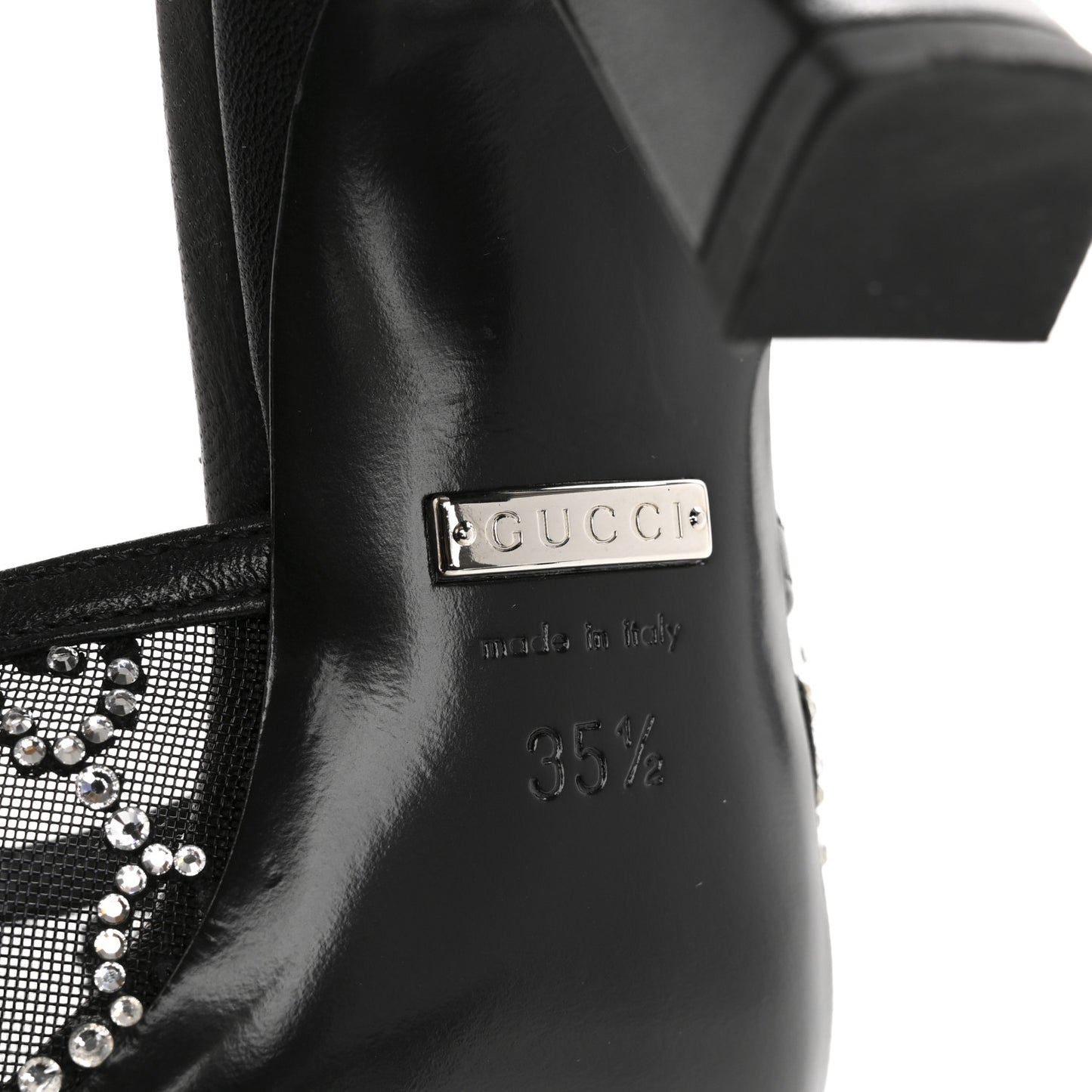 Tela Retino Kid Scamosciato Crystal GG Monogram Square Demi Mule Sandals 35.5 Black
