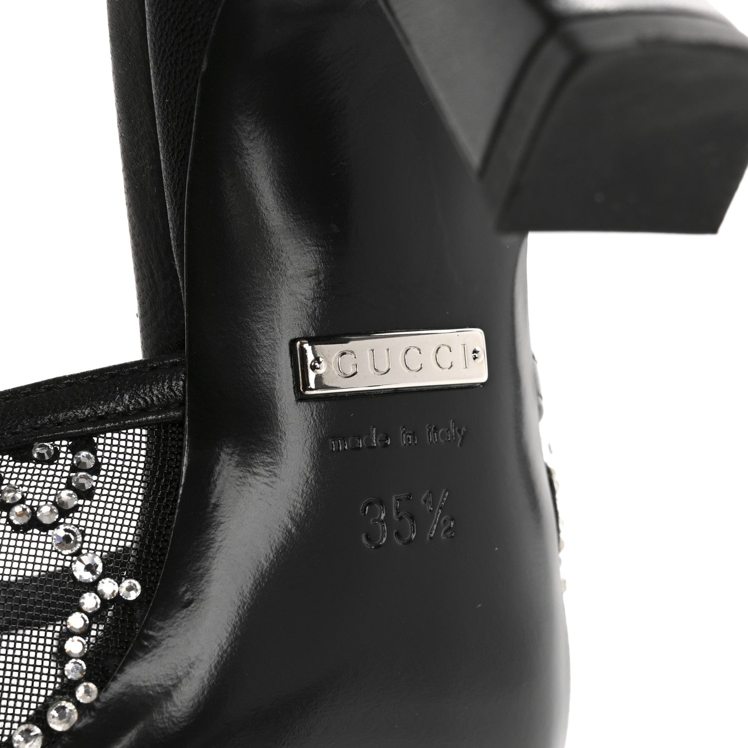 Gucci Tela Retino Kid Scamosciato Crystal GG Monogram Square Demi Mule Sandals 35.5 Black 8 of 9