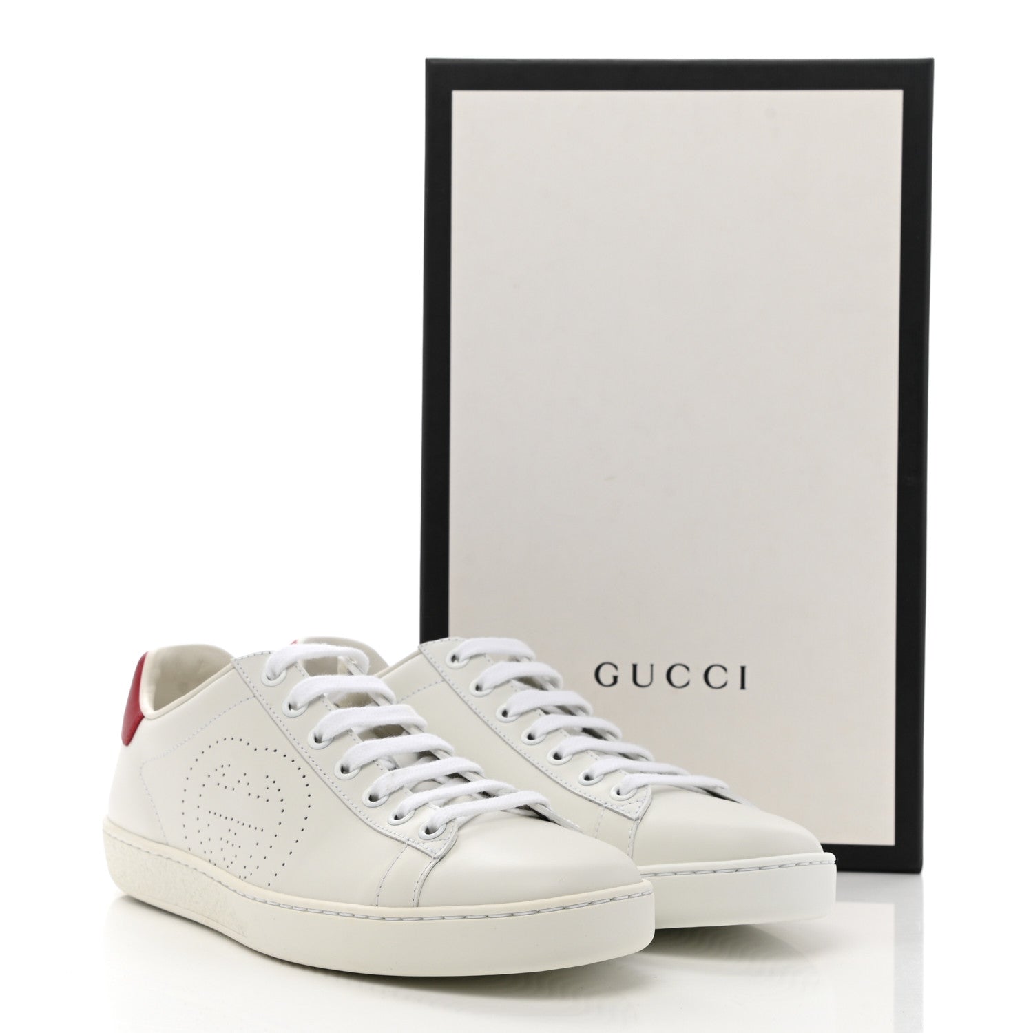 Gucci Calfskin Interlocking G Perforated Womens Ace Sneakers 37.5 White Hibiscus Red 11 of 11