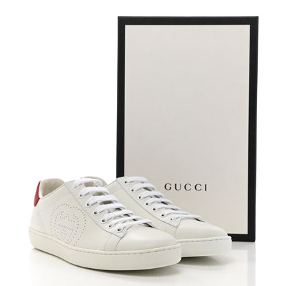 Gucci Calfskin Interlocking G Perforated Womens Ace Sneakers 37.5 White Hibiscus Red 11 of 11