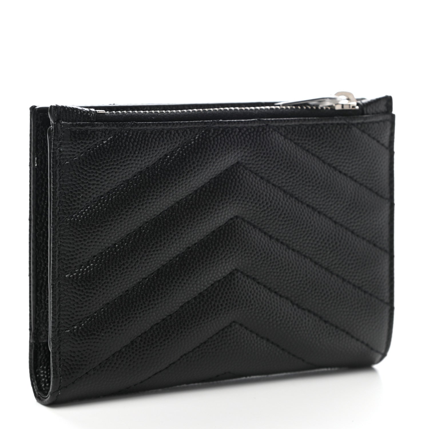 Saint Laurent Grain De Poudre Matelasse Chevron Monogram Zipped Two-Part Wallet Black 3 of 8