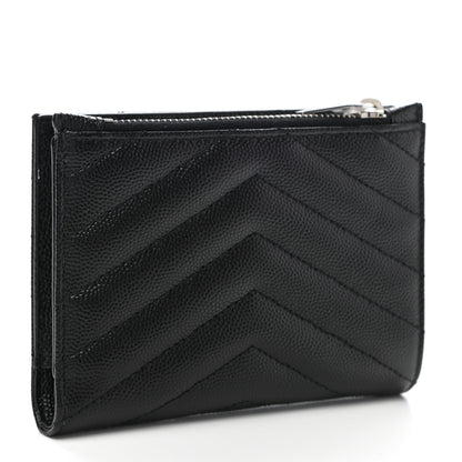 Saint Laurent Grain De Poudre Matelasse Chevron Monogram Zipped Two-Part Wallet Black 5 of 16