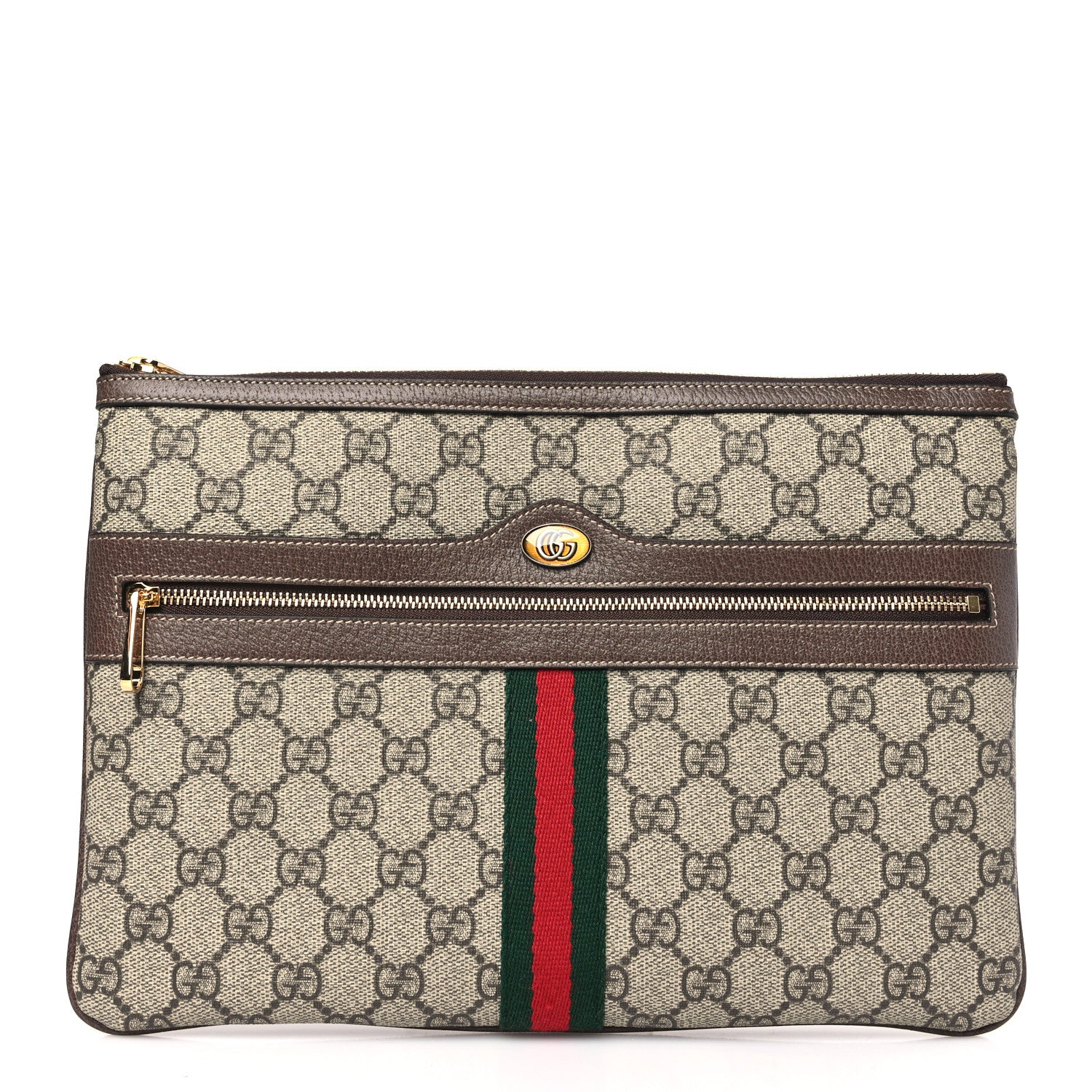 Gucci GG Supreme Monogram Large Ophidia Pouch Clutch Brown 1 of 8