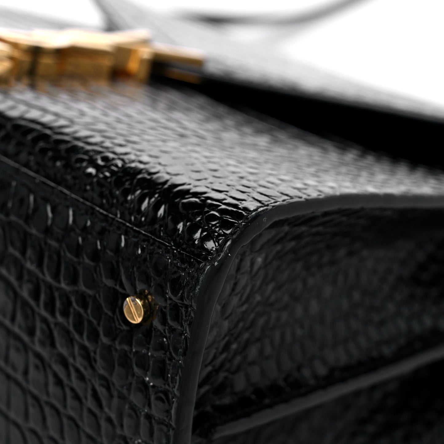 Calfskin Crocodile Embossed Medium Classic Monogram Cassandra Top Handle Black