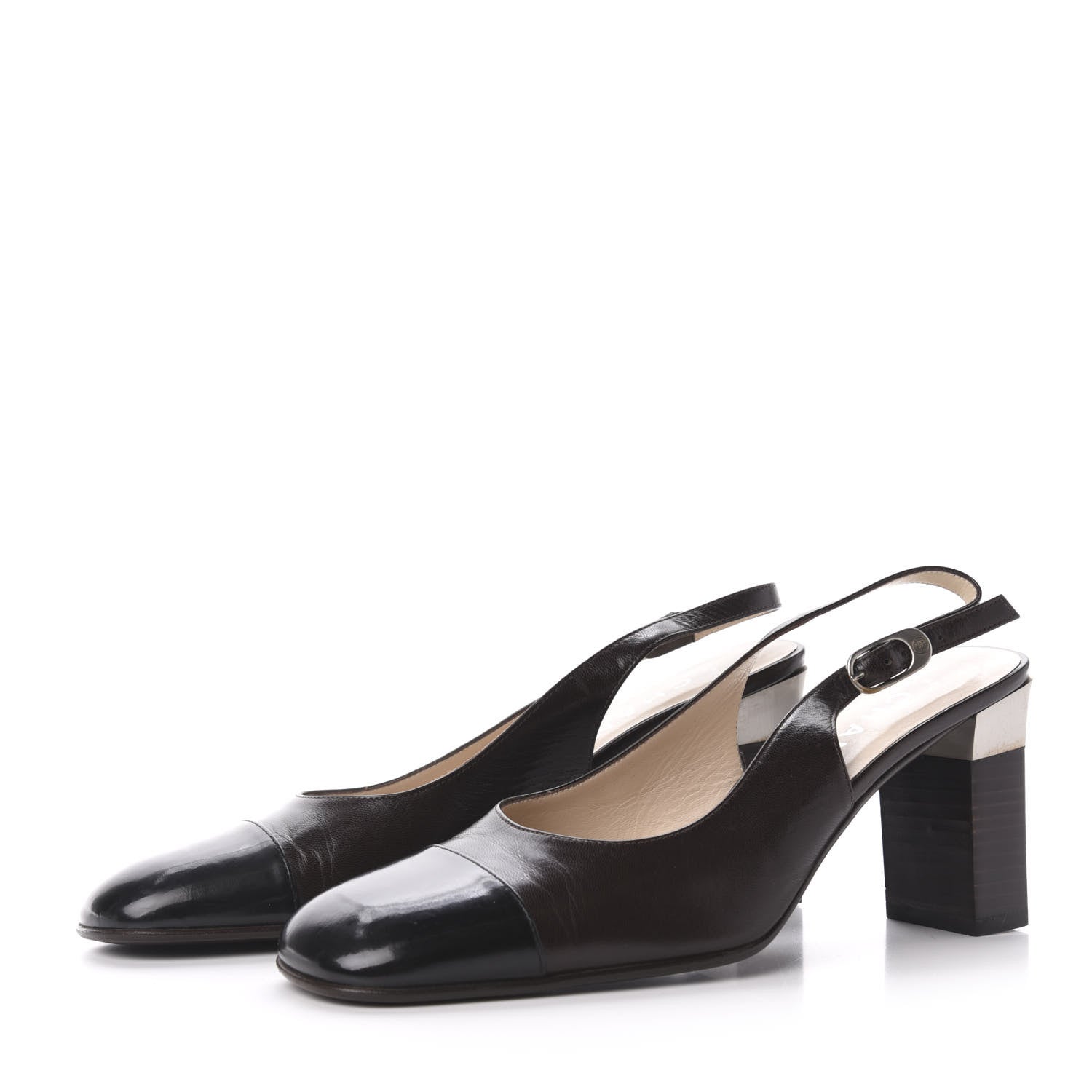 Chanel Goatskin Cap Toe CC Slingback Sandals 38 Black 3 of 10