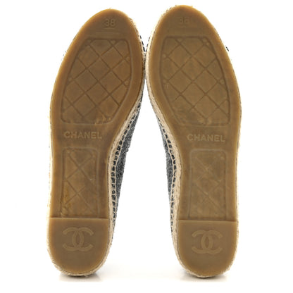 Chanel Tweed Velvet CC Espadrilles 38 Grey Black 6 of 10