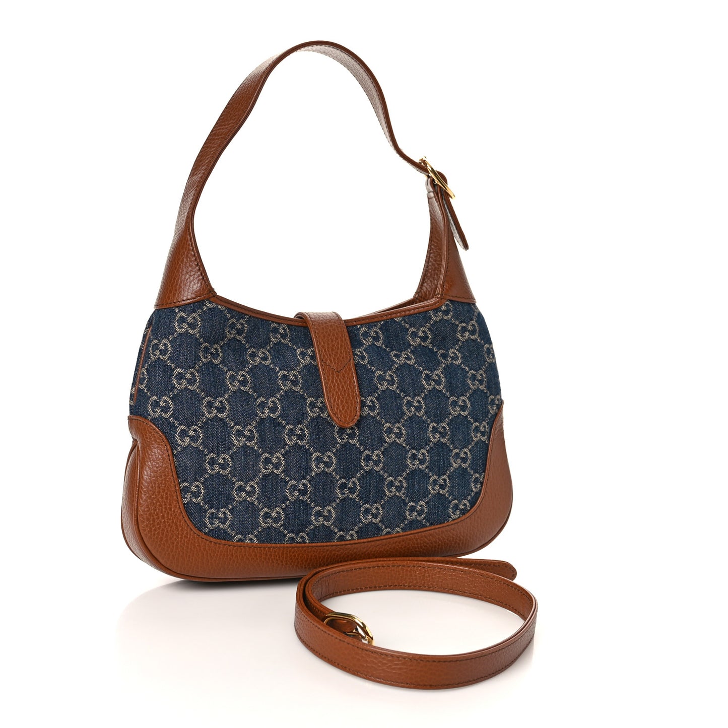 New Denim GG Monogram Calfskin Small Jackie 1961 Hobo Blue Tea Cuir