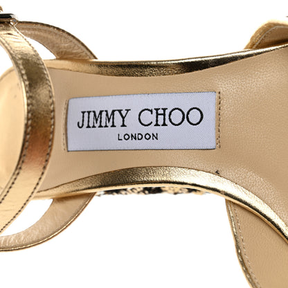 Jimmy Choo Sequin Peachy Peep Toe Platform Pumps 35 Silver Gold 6 of 7