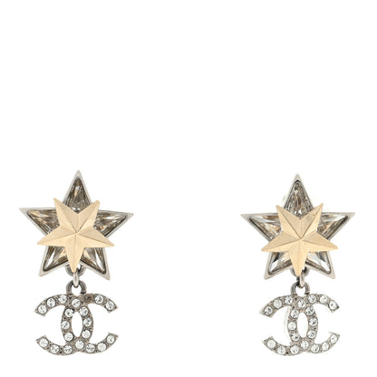Chanel Crystal CC Star Drop Earrings Silver Gold 1 of 4