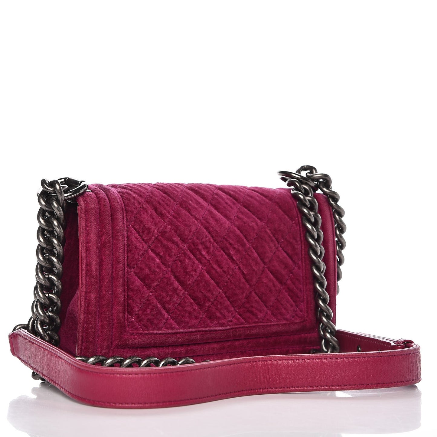 Velvet Quilted Small Boy Flap Fuchsia