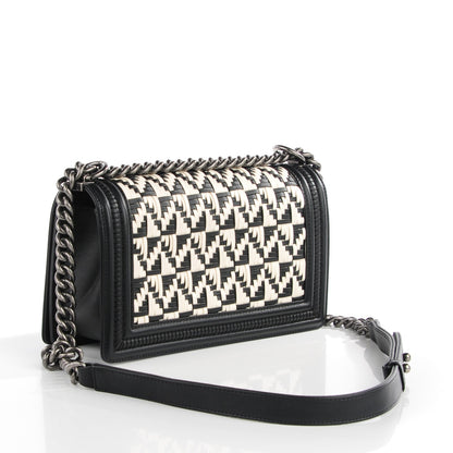 Chanel Calfskin Woven Medium Boy Flap Black White 3 of 9