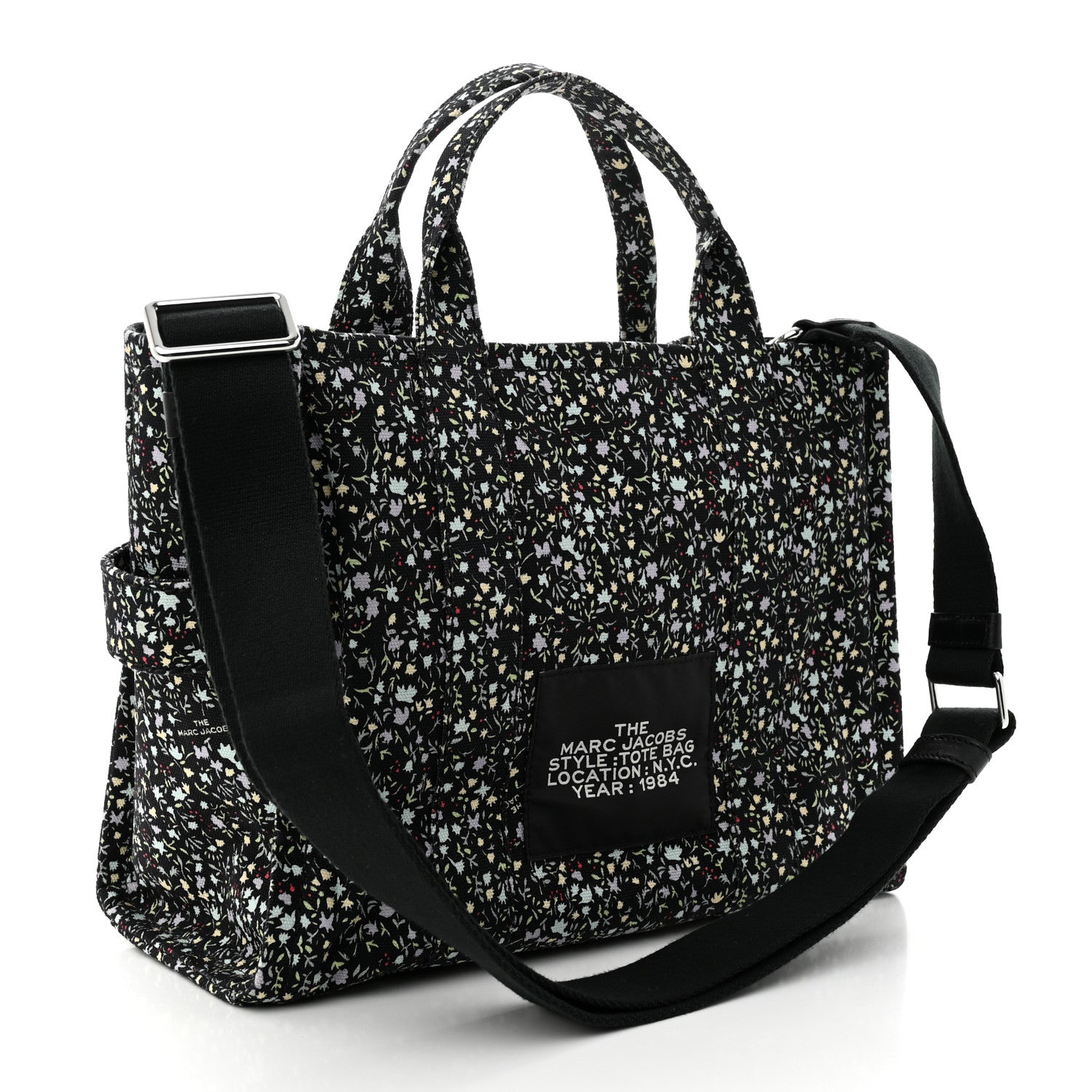 Marc Jacobs Cotton Canvas Floral Print Medium The Traveler Tote Bag Black 3 of 11