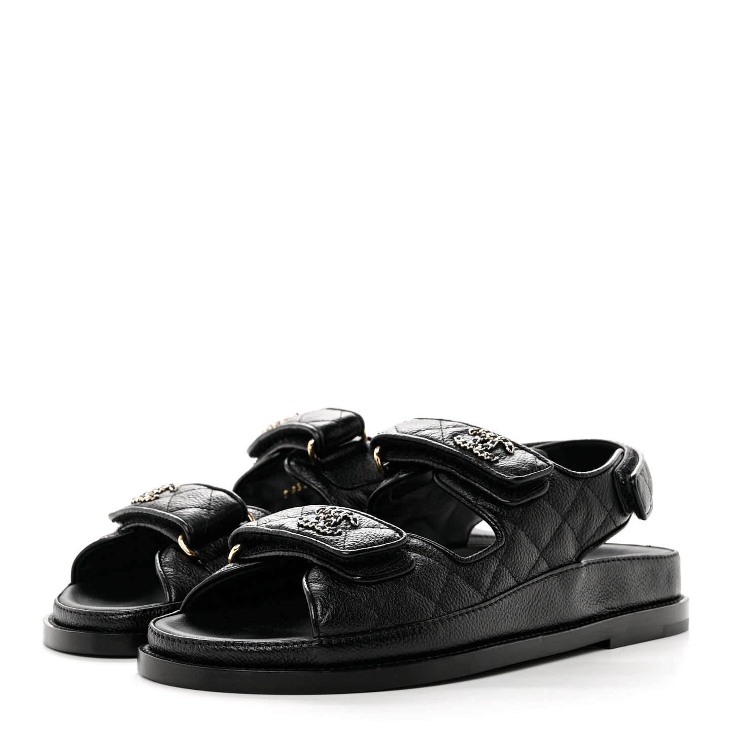 Grained Calfskin Velcro Dad Sandals 36.5 Black