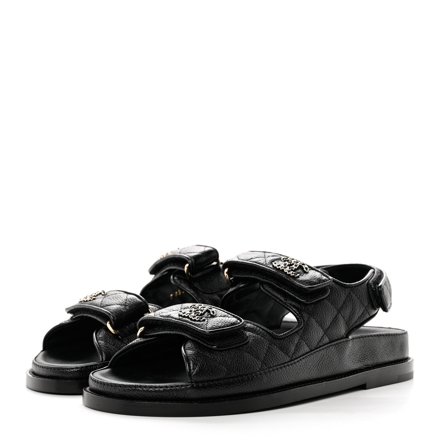 Chanel Grained Calfskin Velcro Dad Sandals 36.5 Black 3 of 9