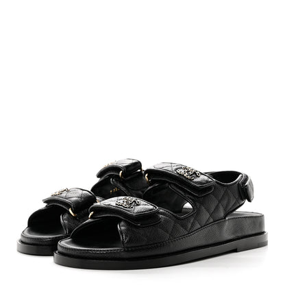 Chanel Grained Calfskin Velcro Dad Sandals 36.5 Black 3 of 9