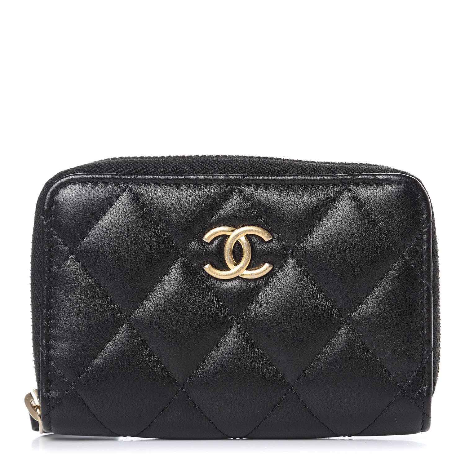 Chanel Lambskin Quilted Zip Around Coin Purse Wallet Black 1 of 7