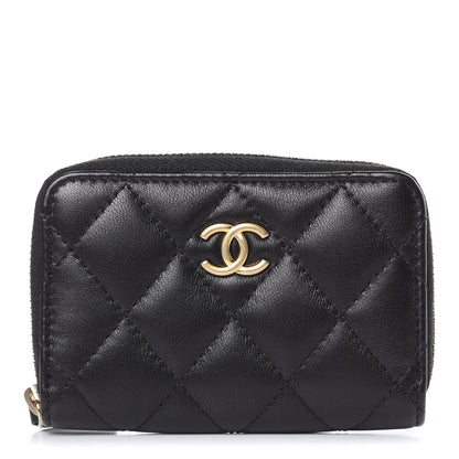 Chanel Lambskin Quilted Zip Around Coin Purse Wallet Black 1 of 7