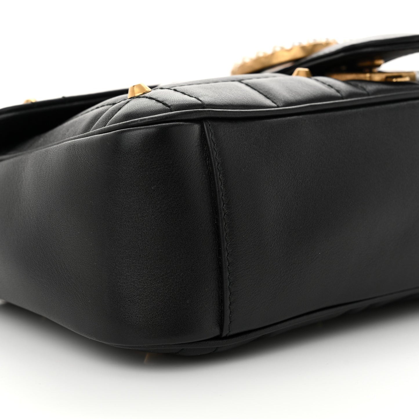 Calfskin Matelasse Studded Small Pearly GG Marmont Shoulder Bag Black