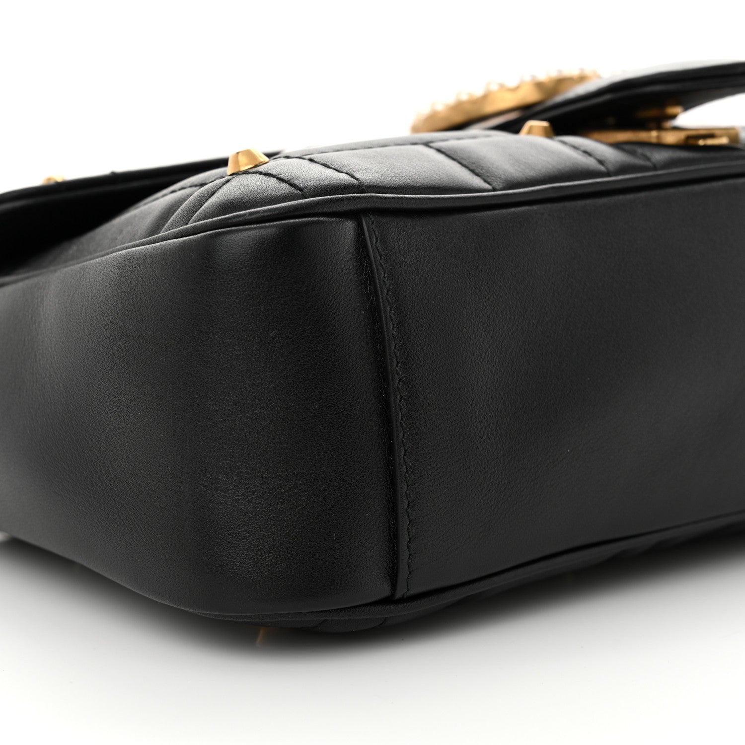 Gucci Calfskin Matelasse Studded Small Pearly GG Marmont Shoulder Bag Black 9 of 10