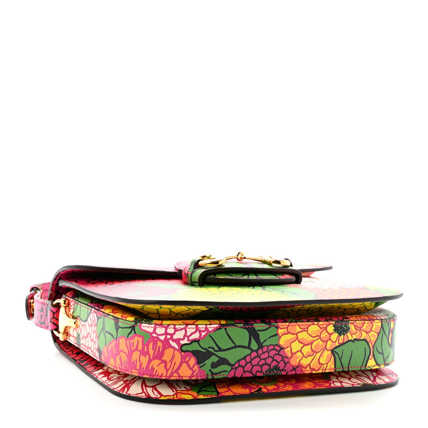 Gucci X KEN SCOTT New Shangai Calfskin Pomponica Print Horsebit 1955 Shoulder Bag  Multicolor Fuxia Pompon 4 of 10