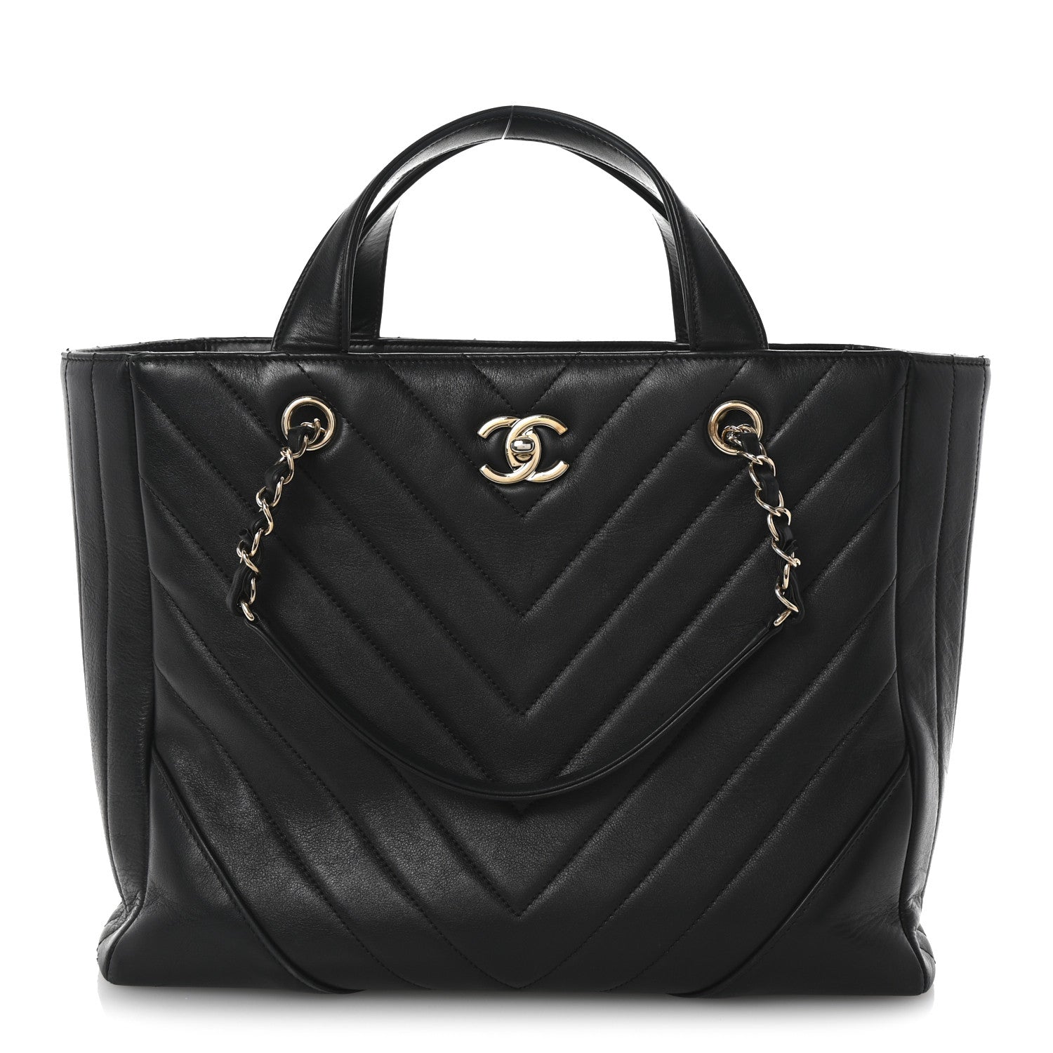 Chanel Calfskin Chevron Quilted Statement Shopping Tote Black 1 of 10
