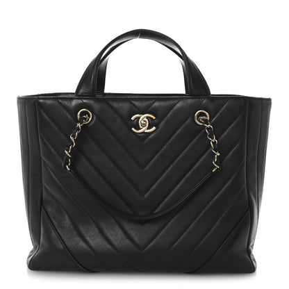 Chanel Calfskin Chevron Quilted Statement Shopping Tote Black 1 of 10